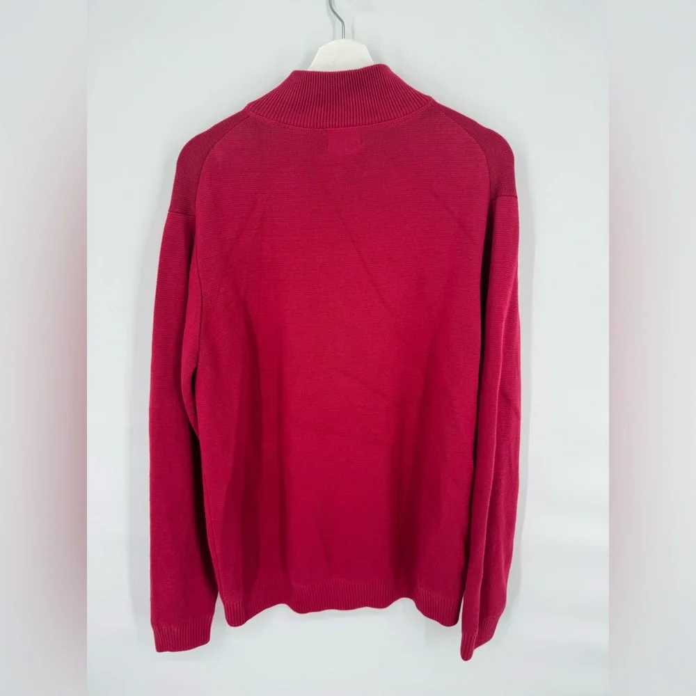 L.L.Bean Men's Burgundy‎ Quarter Zip Sweater Medium 100% Cotton Classic Pullover